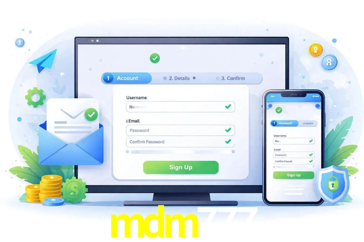 Registro de nuevo usuario y configuración de cuenta mdm777