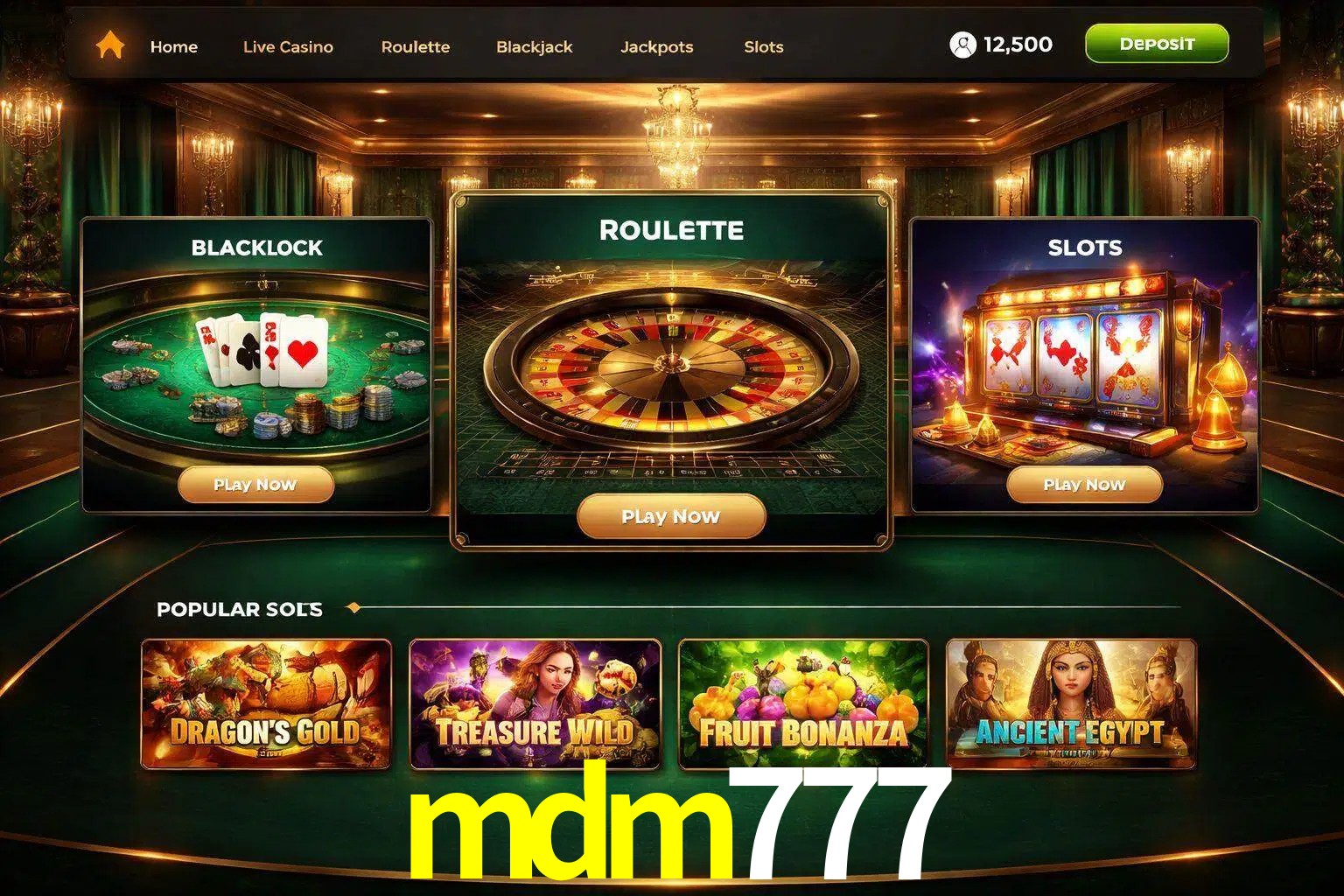 Vista de la plataforma mdm777 Casino mostrando categorías organizadas de juegos en línea